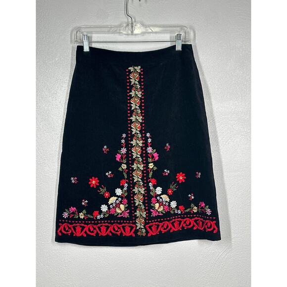 VTG CLIO Velvet Skirt 4 Black Red Embroidered Floral Boho Hippie Dark Coquette - Picture 1 of 12